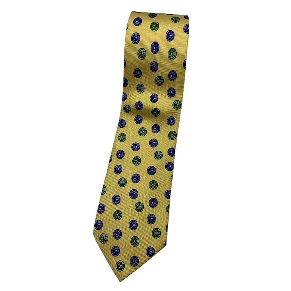 PAUL STUART Men's 100% Silk Necktie LUXURY Tie Yellow Hairspring  W:4" EUC